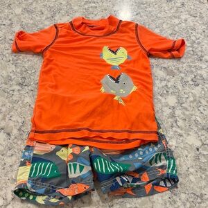 Orange Fish Print Kids Swim Set